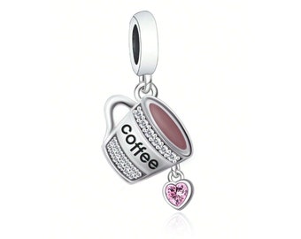 Coffee Cup with Heart Charm, 925 Sterling Silver Charms, Charms for Pandora  Bracelet, For Pandora Charm Bracelet, Fit Pandora Charms