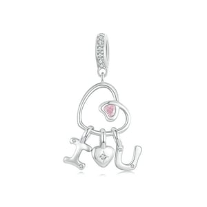 Charme de pingente de coração de letra eu te amo, amuletos de prata esterlina 925, pingentes de prata esterlina 925, pingentes para pulseira Pandora