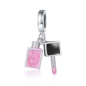 Charm de esmalte de uñas, Charms de plata de ley 925, Charms compatibles con Pandora, Charms para pulsera Pandora, Charms para pulsera Pandora