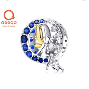 Charms for Bracelet, 925 Sterling Silver Charms, Fit Pandora Charms, Charms for Pandora Bracelet, Blue Moon Lunar Angel Charm