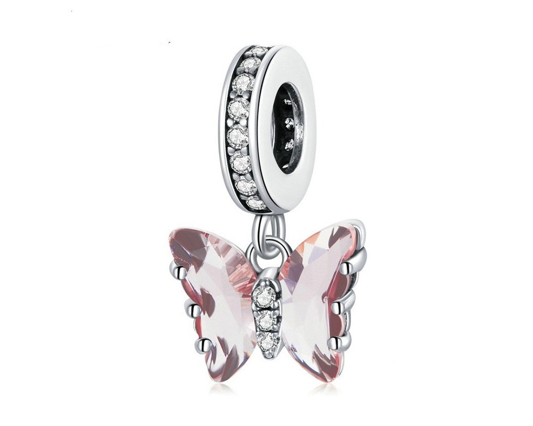 Buy Charms for Pandora Bracelet,charms for Bracelet,fit Pandora Charms,925  Sterling Silver Charms,pink CZ Butterfly Pendant Charm Online in India