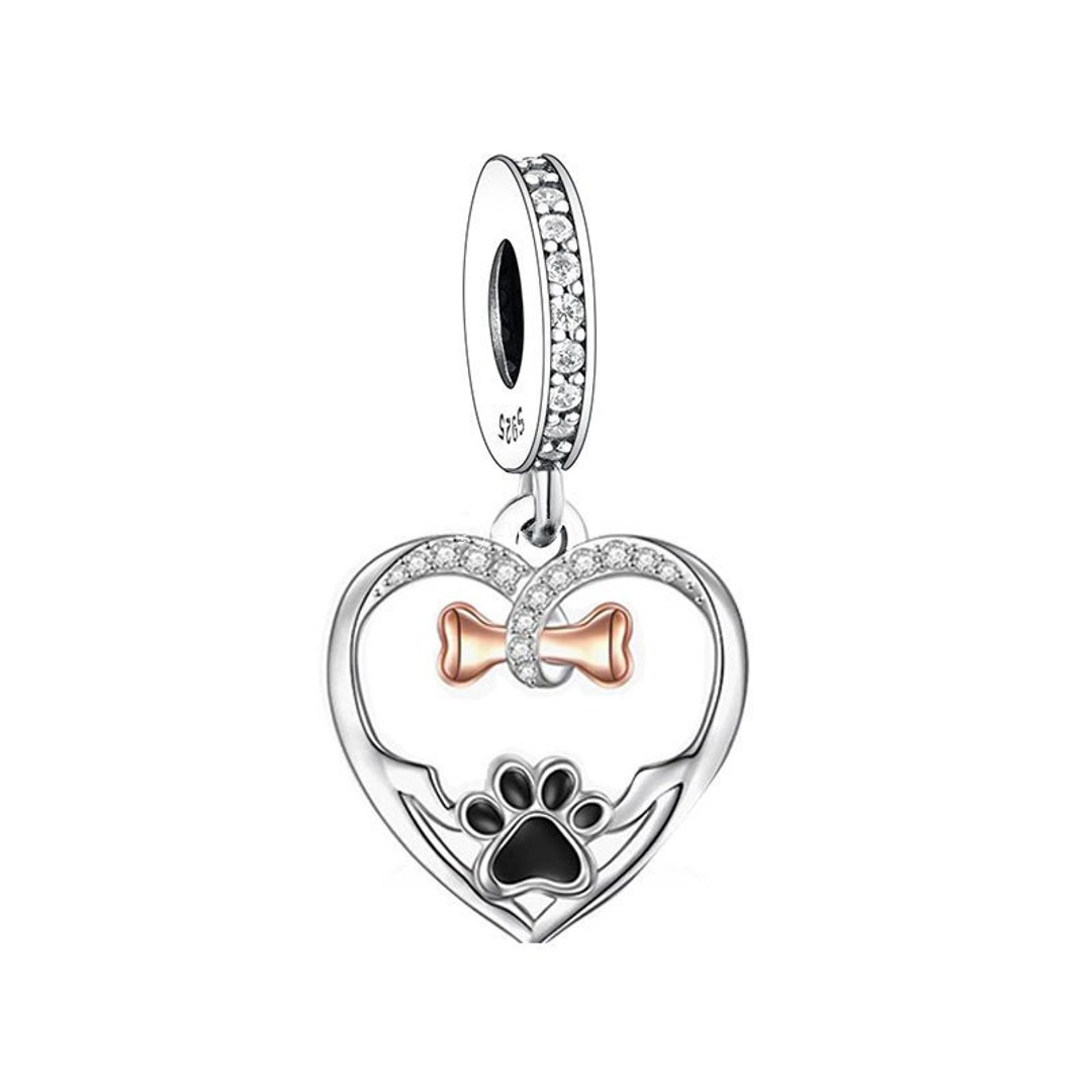 Charms E GNOCE 925 Chames De Chien En Agent Steling Noi Blanc Bracelet Charms Femme