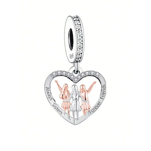 Always Sisters Forever Friends Pendant Charm, Charms para pulseira Pandora, Charms de prata esterlina 925, Fit Pandora Charms
