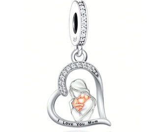 Charm In Argento 925 I Love My Family Per Bracciale, Ciondolo A Tema Famiglia Mamma Figlia Sorella