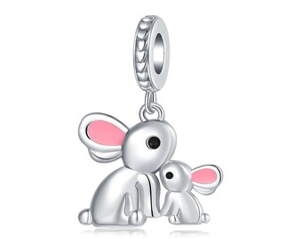 かわいいウサギの母と子のペンダントチャーム、パンドラブレスレット用