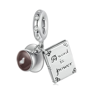 Berloque de café e livro, berloques para pulseira Pandora, berloques Pandora adequados, berloques de prata esterlina 925, para pulseira Pandora