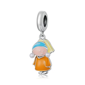Girl with Pearl Earrings Charm, Charms for Bracelet, 925 Sterling Silver Charms, Fit Pandora Charms, Charms for Pandora Bracelet