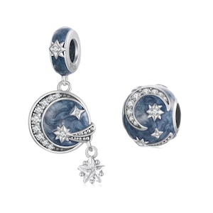 Blue Starry Sky Charm, Gorgeous Stars and Moon Charm, Charms for Pandora Bracelet, Fit Pandora Charms, 925 Sterling Silver Charms