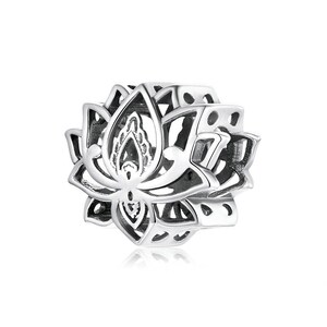 Charms for Bracelet,925 Sterling Silver Charms,Blooming Lotus Flower Bead Charm,Charms for Pandora Bracelet,Fit Pandora Charms