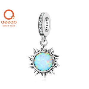 925 Sterling Silver Charms, Opal Sun Pendant Charm, Charms for Pandora Bracelet, Fit Pandora Charms, Charms for Bracelet