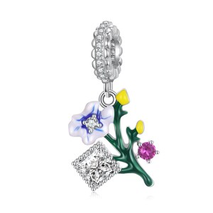 Charms for Bracelet,Fit Pandora Charms,Bright Flower Sparkling CZ Pendant Charm,Charms for Pandora Bracelet,925 Sterling Silver Charms
