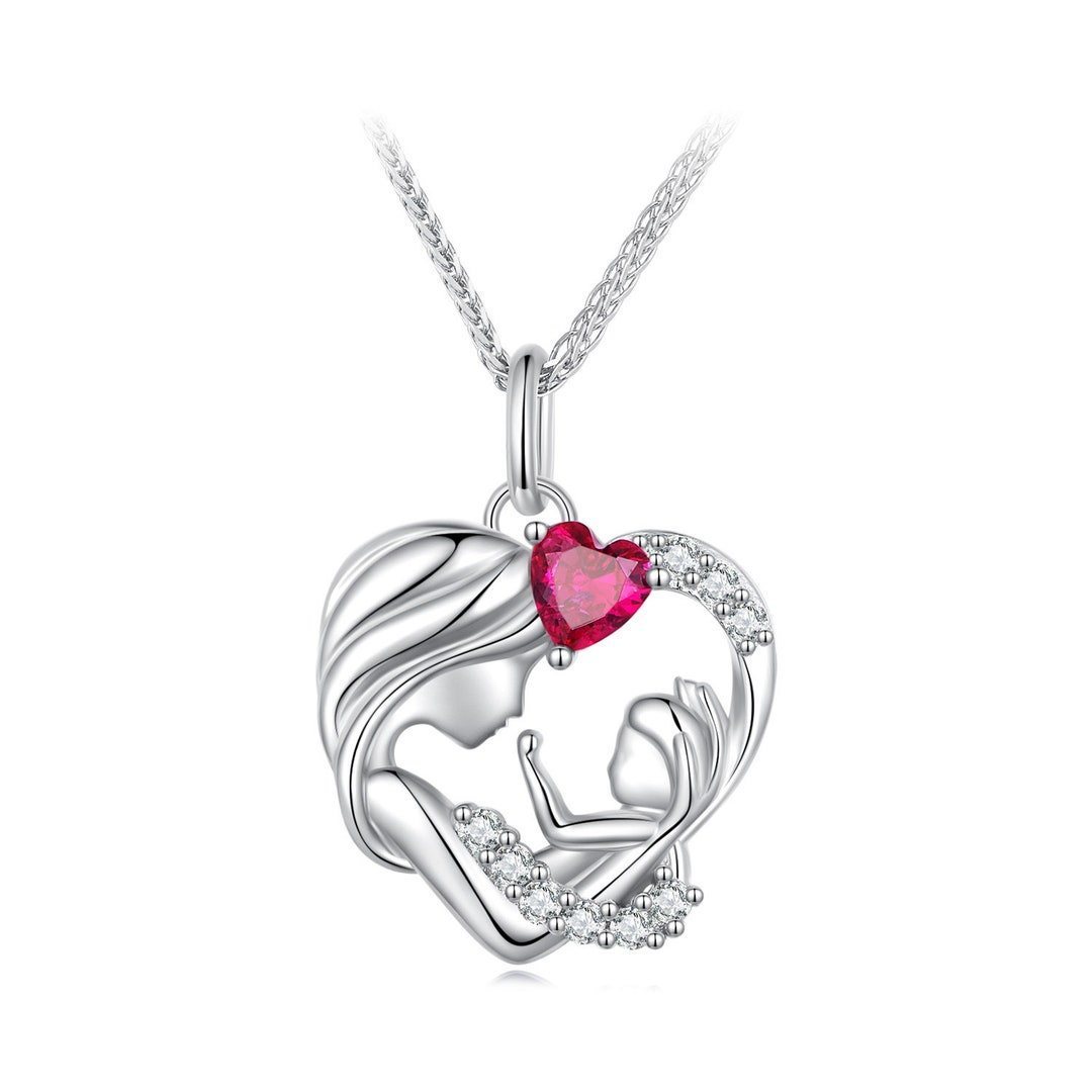 Mother and Child Heart Pendant Necklace, Family Jewelry, Love & Hearts