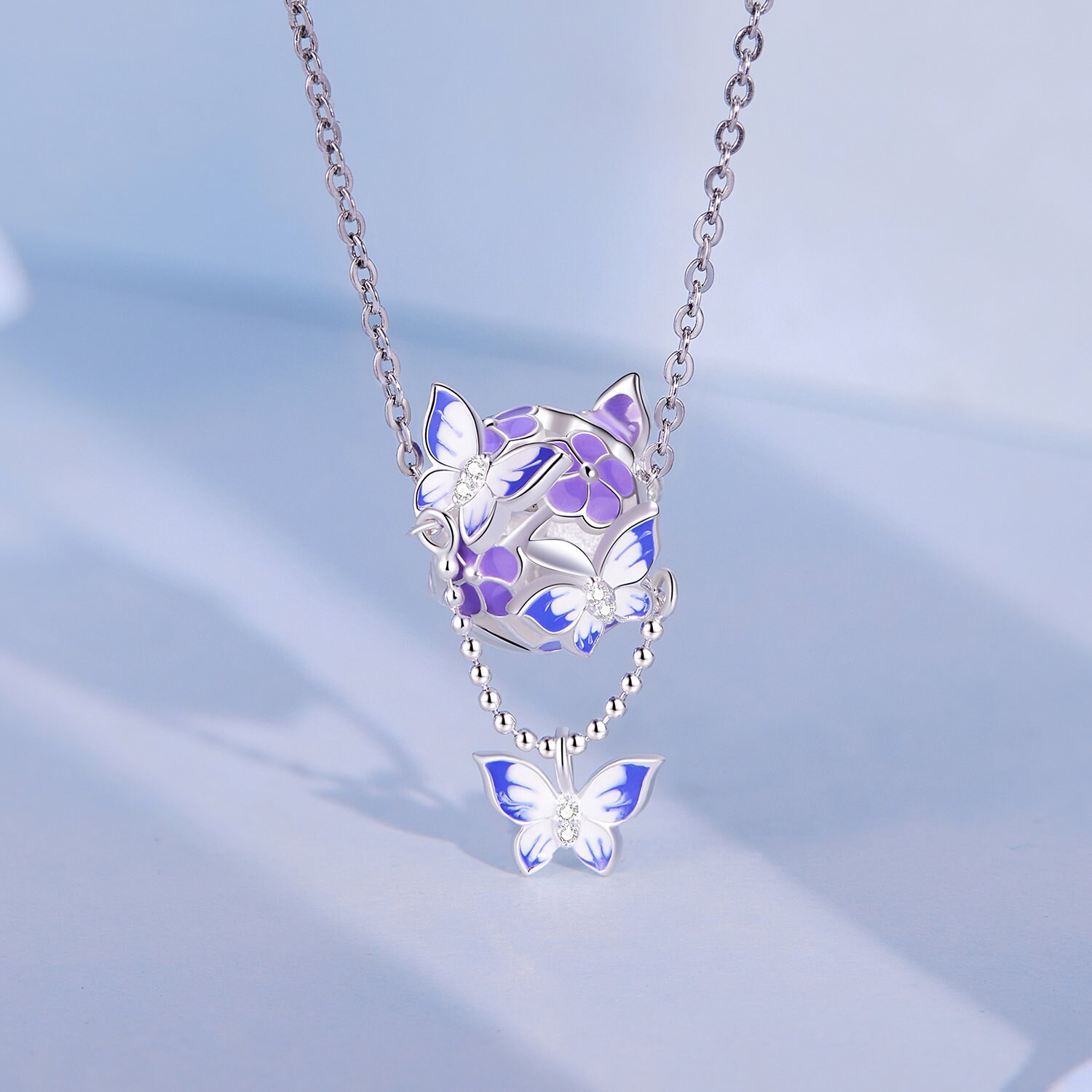 NINGAN Birth Flower Birthstone Charm - 925 Sterling Silver Butterfly Heart Bead With Cubic Zirconia