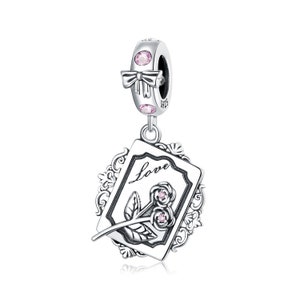 Amuleto de amor rosa, pingentes Pandora, pingentes de prata esterlina 925, pingentes para pulseira Pandora, para pulseira Pandora