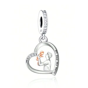Papá sosteniendo bebé mi papá mi héroe encanto, ajuste Pandora encantos, encantos para pulsera Pandora, encantos de plata de ley 925