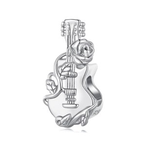 Rose Guitar Charm, Charms for Pandora Bracelet, 925 Sterling Silver Charms, Fit Pandora Charms, For Pandora Charm Bracelet