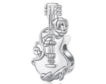 Rose Guitar Charm, Charms for Pandora Bracelet, 925 Sterling Silver Charms, Fit Pandora Charms, For Pandora Charm Bracelet