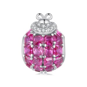 Sparkling Rose Red Ladybug Charm, Fit Pandora Charms, 925 Sterling Silver Charms, For Pandora Charm Bracelet, Charms for Pandora Bracelet