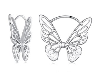 Hollow Butterfly Hoop Eerrings, 925 Sterling Silver Earrings, Light Luxury Style Earrings, Animals & Insects Jewelry