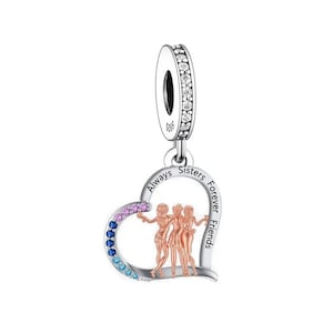 Siempre Hermanas Para Siempre Amigos Corazón Carta Colgante Encanto, 925 Encantos de Plata Esterlina, Encantos para Pulsera Pandora, Encantos Pandora Fit