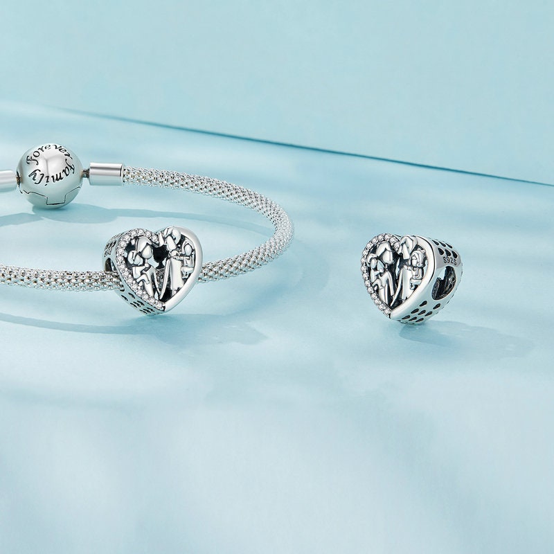 ROMANTICWORK Ciondolo A Cuore In Argento 925 Per Bracciale Papà E Figlia - Pietra Portafortuna, Gioiello Affetto