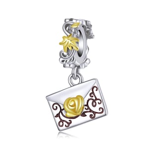 Charme de envelope de flor, para pulseira Pandora, encantos Fit Pandora, encantos para pulseira Pandora, encantos de prata esterlina 925