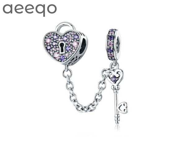 Charm Pendentif Cœur Ailé Violet Argent 925 - Breloque Zircone Cubique Pour Bracelet Collier