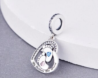 My Children My World Baby Love Heart Charm, 925 Sterling Silver