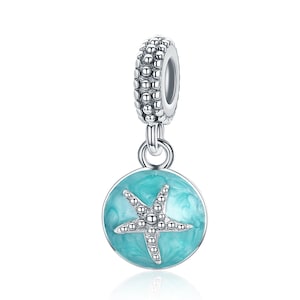 Starfish and Sea Blue Pendant Charm, Fit Pandora Charms, Charms for Pandora Bracelet, 925 Sterling Silver Charms, For Pandora Charm Bracelet