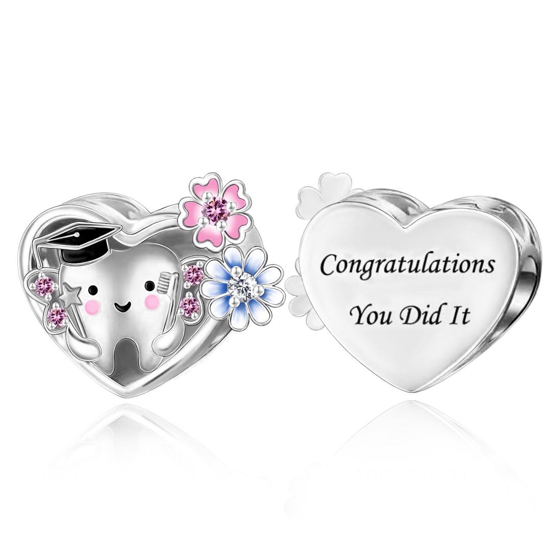 Graduation Cap Tooth Heart Charm Congratulations You Did It Letters 