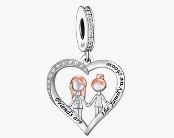 Friends Are the Family We Choose Charm, 925 Sterling Silver Charms, Fit Pandora Charms, Charms for Pandora Bracelet