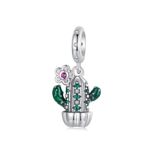 Cactus Flower Bonsai Charm, 925 Sterling Silver Charms, Charms for Pandora Bracelet, Fit Pandora Charms, For Pandora Charm Bracelet