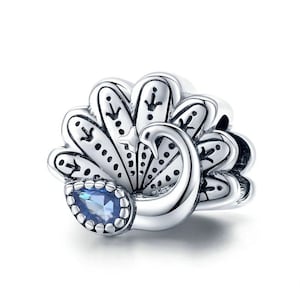 Charms for Bracelet,Charms for Pandora Bracelet,Blue CZ Stone Peacock Charm,Fit Pandora Charms,925 Sterling Silver Charms