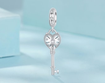 Love Heart Key Pendant Charm, Charms for Pandora Bracelet, for