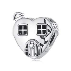 Heart-Shaped Sweet Home House Charm, 925 Sterling Silver Charms, Charms for Pandora Bracelet, For Pandora Charm Bracelet, Fit Pandora Charms