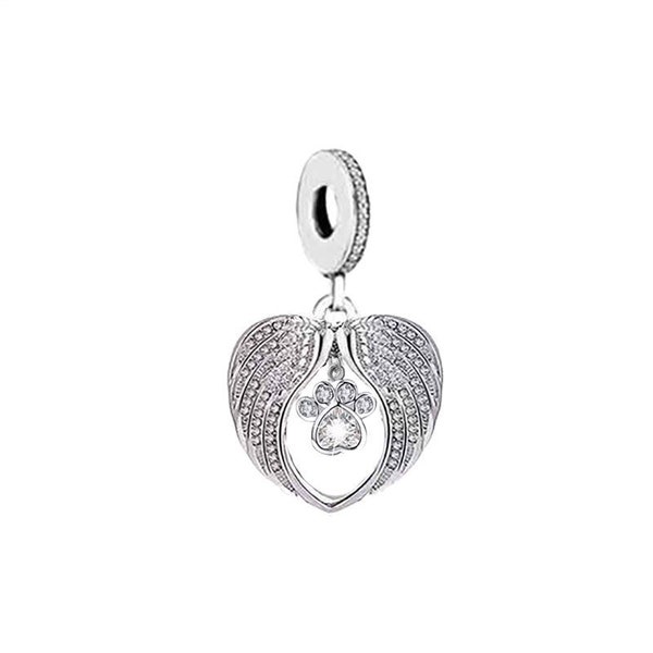Angel Wings Pet Paw Charm, 925 Sterling Silver Charms, Fit Pandora Charms, Charms for Pandora Bracelet, For Pandora Charm Bracelet