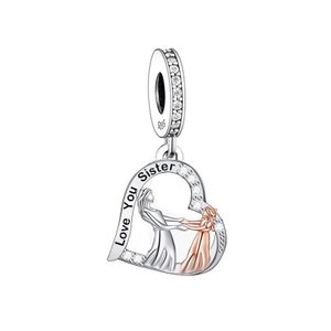 Love You Sister Charm, Fit Pandora Charms, Charms para pulsera Pandora, Para pulsera Pandora Charm, 925 Charms de plata de ley