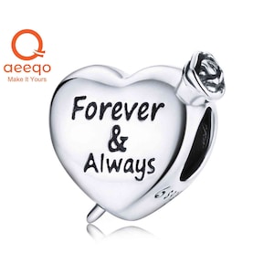 Amuletos de prata esterlina 925, pingentes Pandora, pingentes para pulseira Pandora, pingente de coração rosa, pingente de amor para sempre e sempre