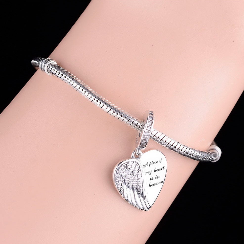Antiqued Silver Plated Angel Wing Heart Charms - 10mm - Choose 20, 50, Or 100 Pcs