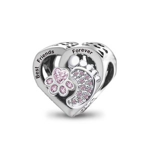 Berloque de coração para pé de bebê e pata de animal de estimação, amuletos de prata esterlina 925, amuletos para pulseira Pandora, pingentes Pandora, para pulseira Pandora