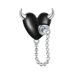 Little Devil Punk Black Heart Charm, 925 Srebrne Charmsy, Do Bransoletki Pandora Charms, Pasujące Charmsy Pandora, Charmsy do Bransoletki Pandora