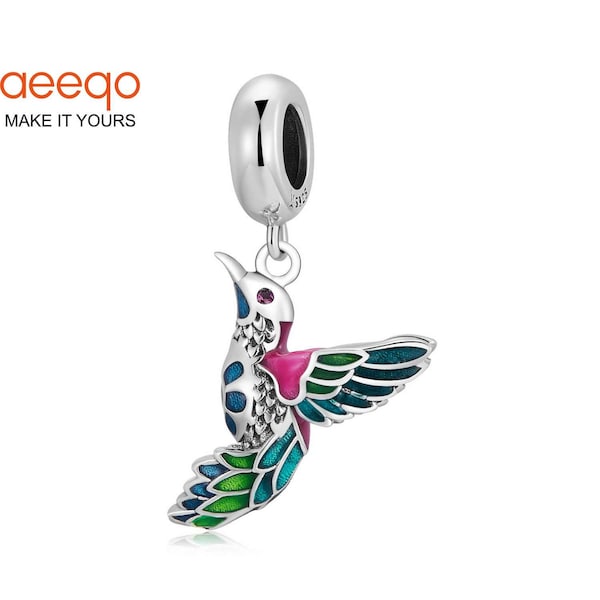 AEEQO Colorful Kingfisher Bird Pendant Hummingbird Charm,Charms for Pandora Bracelet,925 Sterling Silver Charms