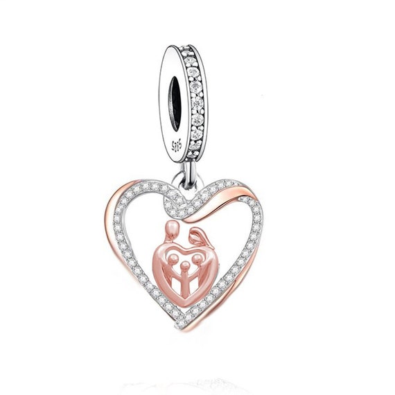 Ciondolo Argento 925 Lettera P Con Cuore E Rosa - CB Charm Story, Compatibile Bracciali