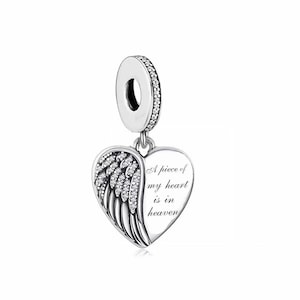 Charms for Pandora Bracelet, Angel Wings Heart Dangle Charm, 925 Sterling Silver Charms, Fit Pandora Charms, Charms for Bracelet