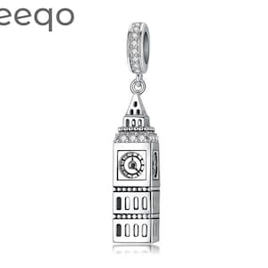 Encantos para pulsera, Encantos de plata de ley 925, Encanto colgante del edificio Big Ben británico, Encantos de Pandora aptos, Encantos para pulsera Pandora