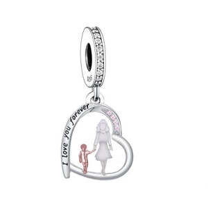 母と息子のI Love You Foreverチャーム、パンドラチャームに適合、パンドラチャームブレスレット用、パンドラブレスレット用チャーム、925スターリングシルバーチャーム