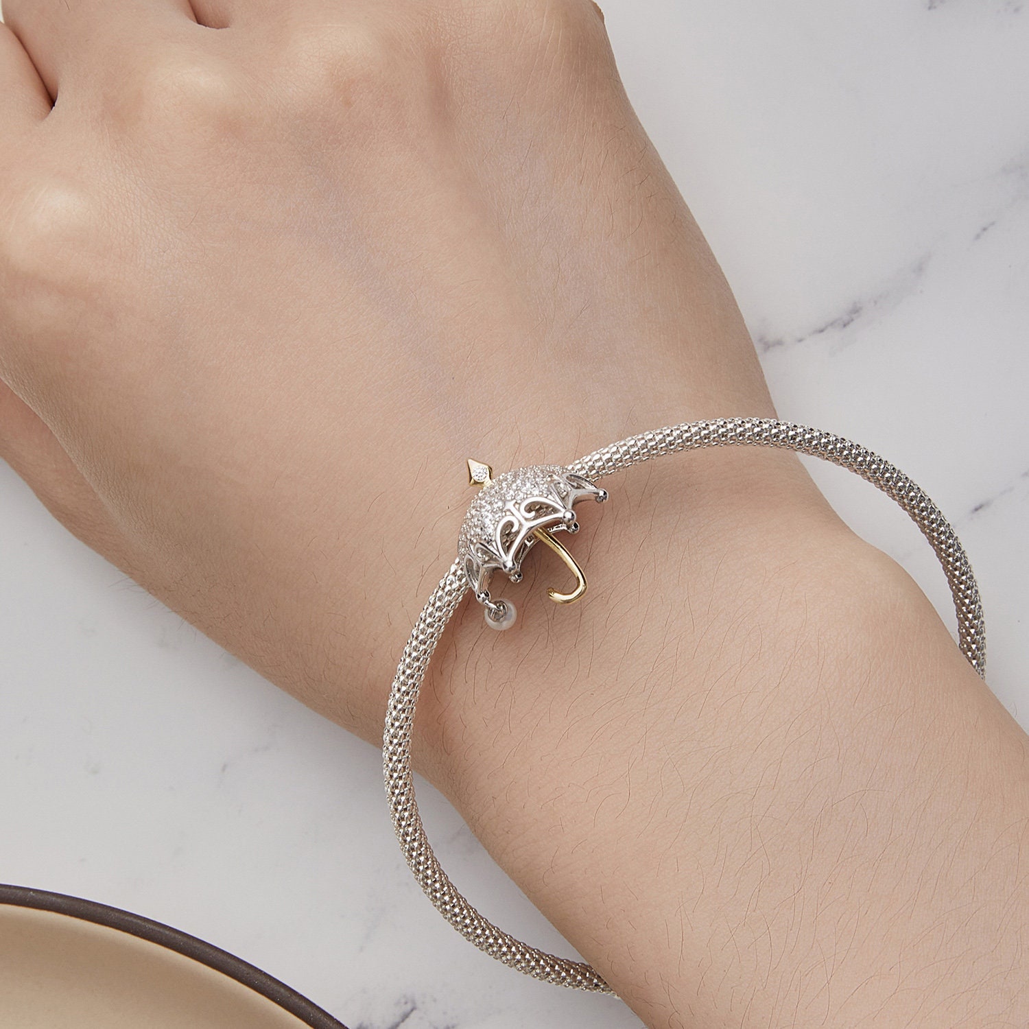 Charme De Bracelet En Argent Sterling - Forme Parapluie - Vintage - 1,7 G - Environ 1,5 Cm