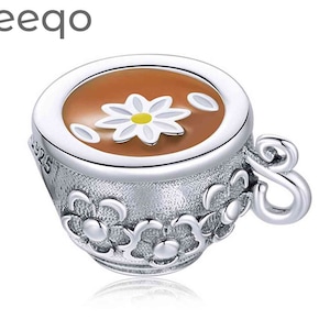 925 Sterling Silver Charms, Charms for Bracelet, Charms for Pandora Bracelet, Fit Pandora Charms, Flower Teacup Bead Charm