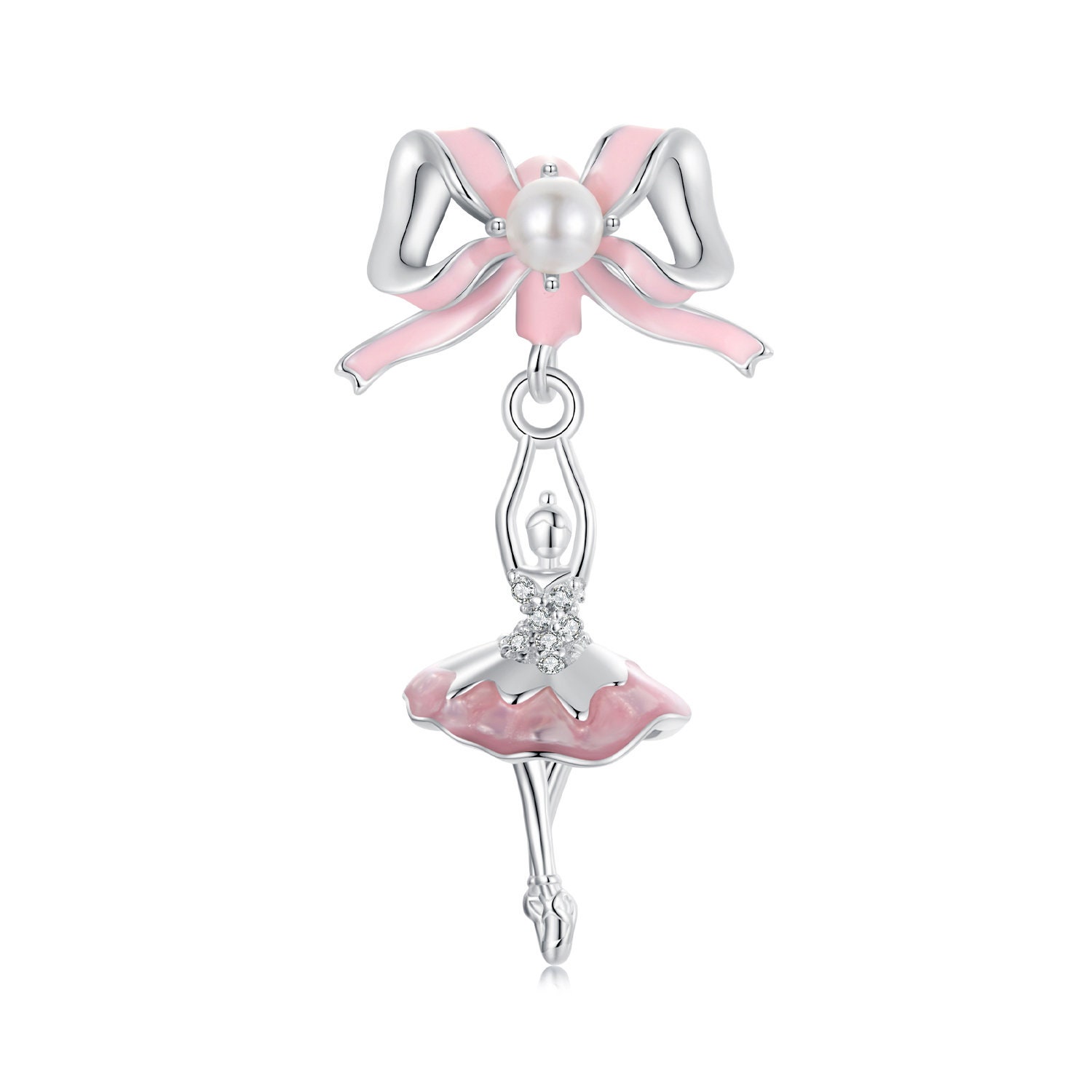 Ballet Girl With Pink Bow Charm, 925 Sterling Silver Charms