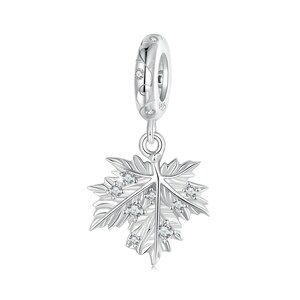 Funkelndes Ahornblatt mit Zirkon Anhänger Charm, Charms für Pandora Armband, 925 Sterling Silber Charms, passend für Pandora Charms